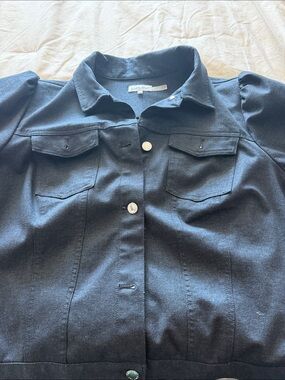 Calvin Klein Women's Dark Denim Jacket with Puff Shoulders